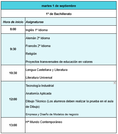 Imagen de la noticia: Calendario de exámenes extraordinarios de 1º de Bachillerato [Actualizado]