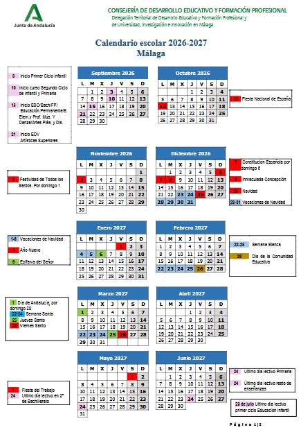 Imagen de la noticia: Calendario escolar del curso 2026-2027 [Actualizado]