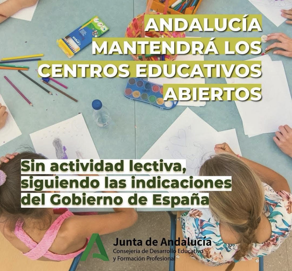 Imagen de la noticia: 29 de Abril . Andalucía mantendrá los centros educativos abiertos