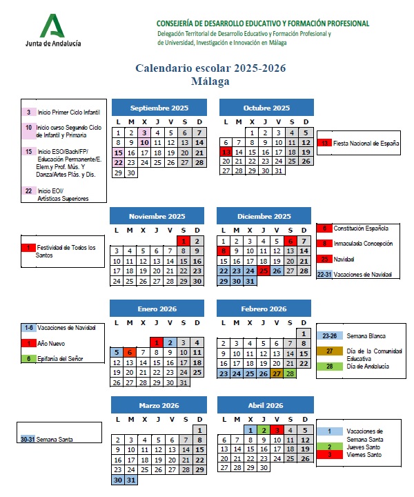 Imagen de la noticia: Calendario Escolar del curso 2025/2026 [Actualizado]